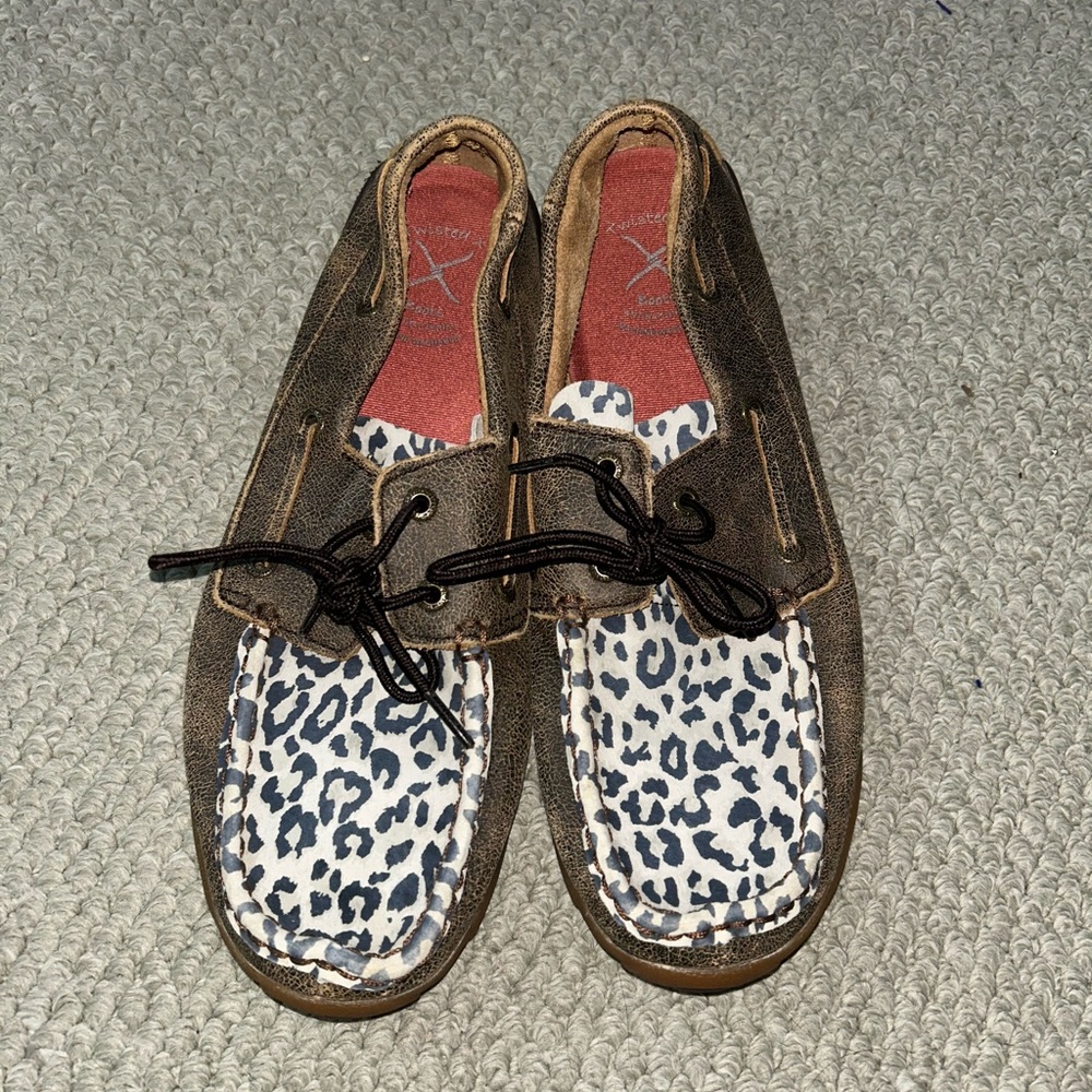 Twisted X cheetah slip on leather shoes